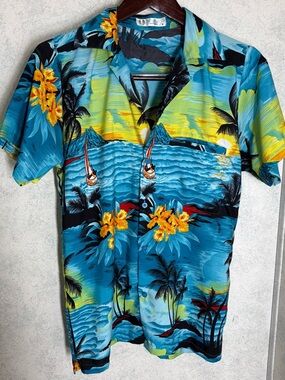 Men’s Vintage Hawaiian Originals Shirt Sz S Tropical Sunset -1 top button